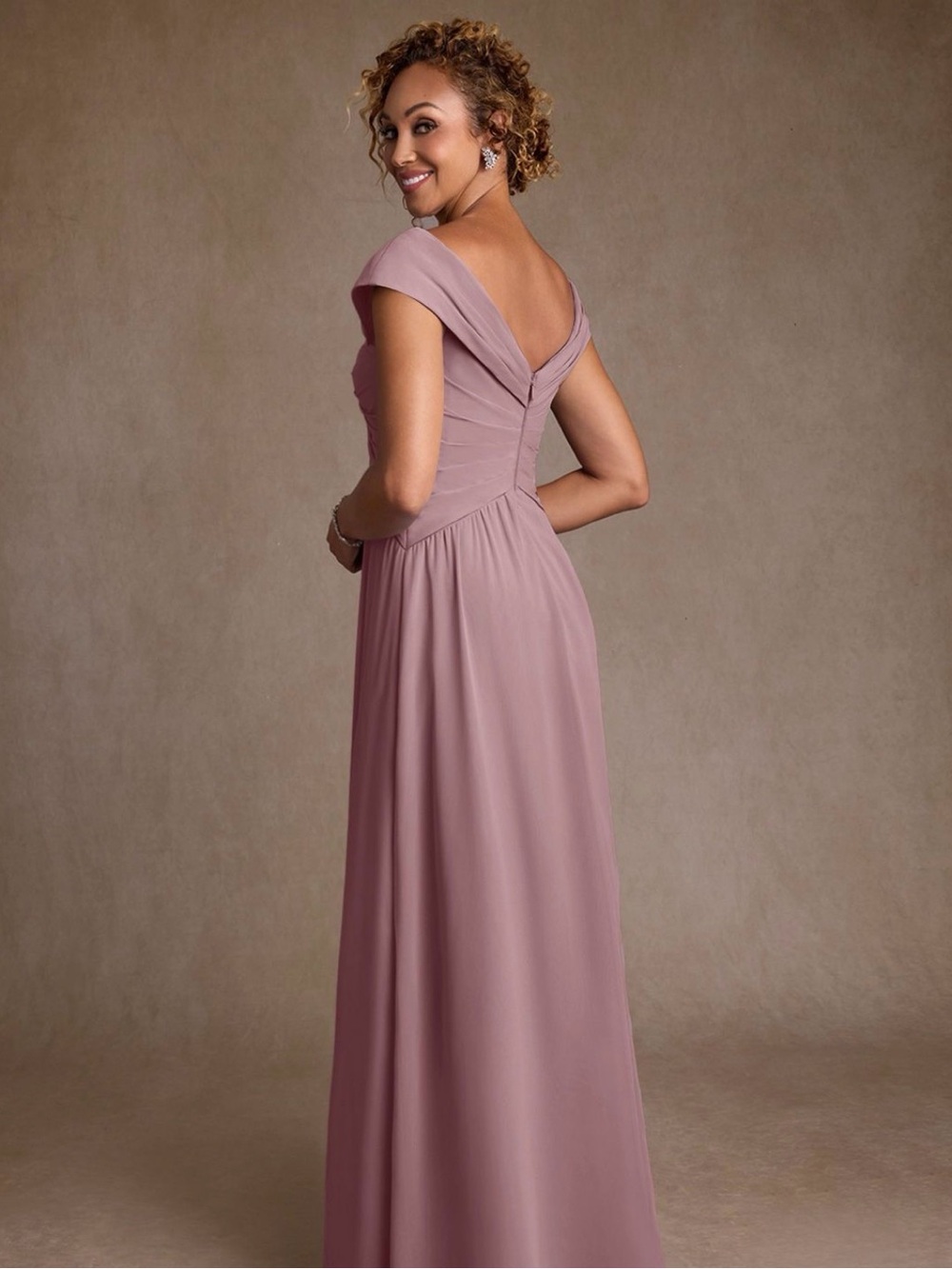 Elegant Dusty Rose Off-Shoulder Evening Dress